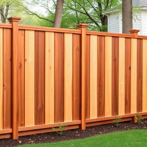 Western Red Cedar wood privacy fence in a backyard